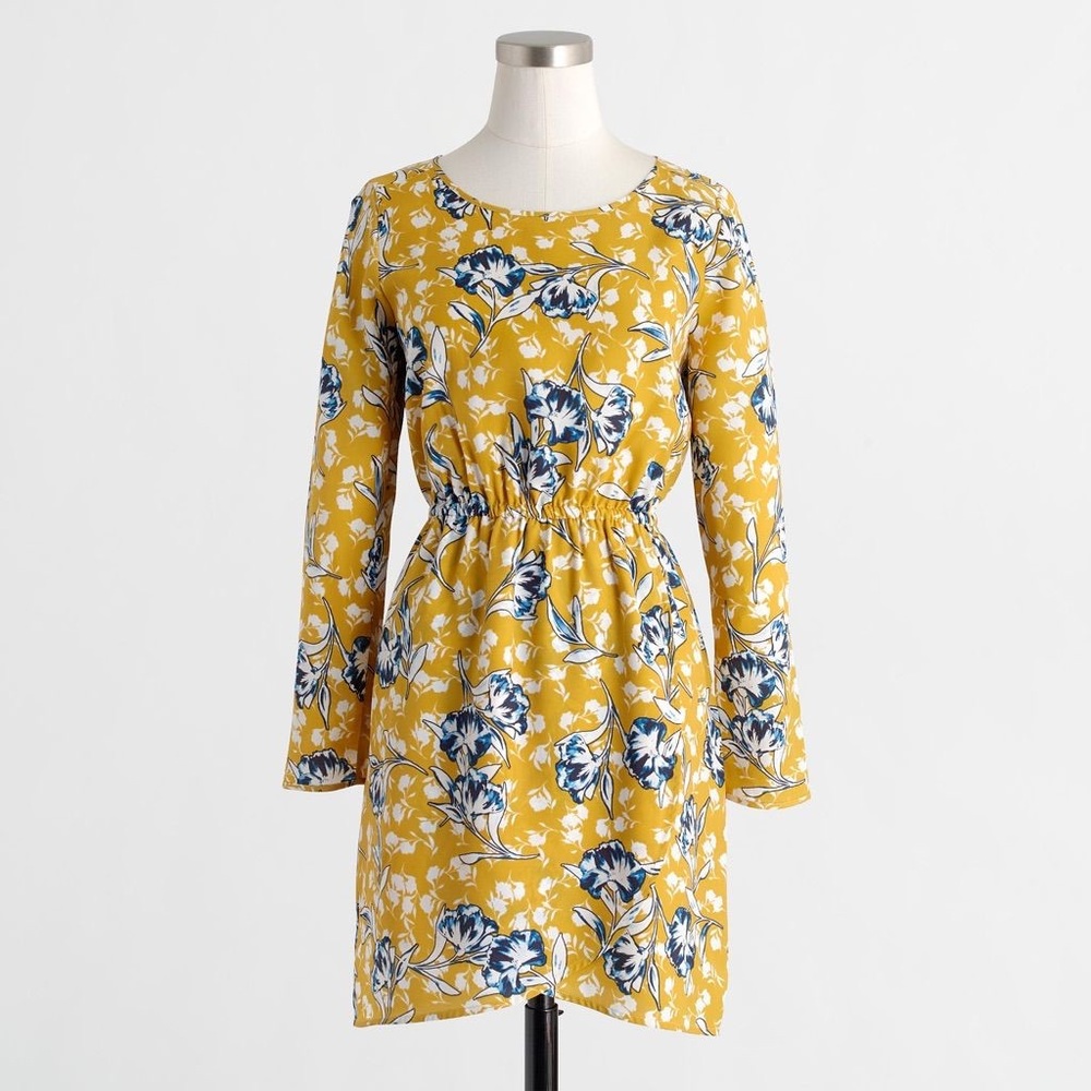 J. Crew Yellow and Blue Floral Tulip Hem Dress